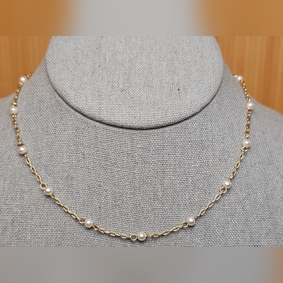 [AERIE] Gold Tone Chain & Faux Pearl Choker - Picture 1 of 15
